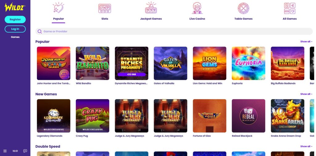 Online Games at Wildz Casino