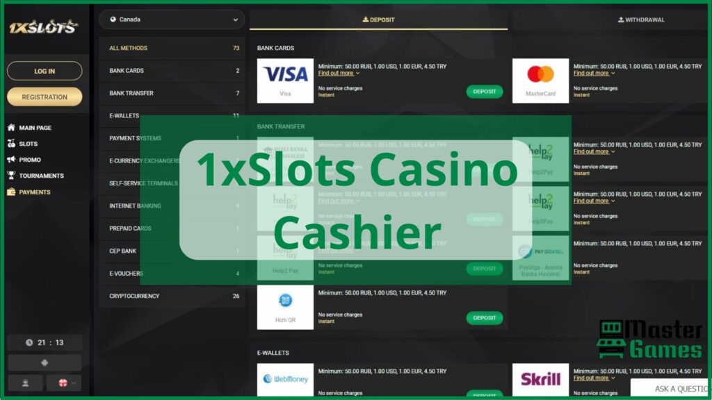 Methods of depositing and 1xSlots withdrawing funds